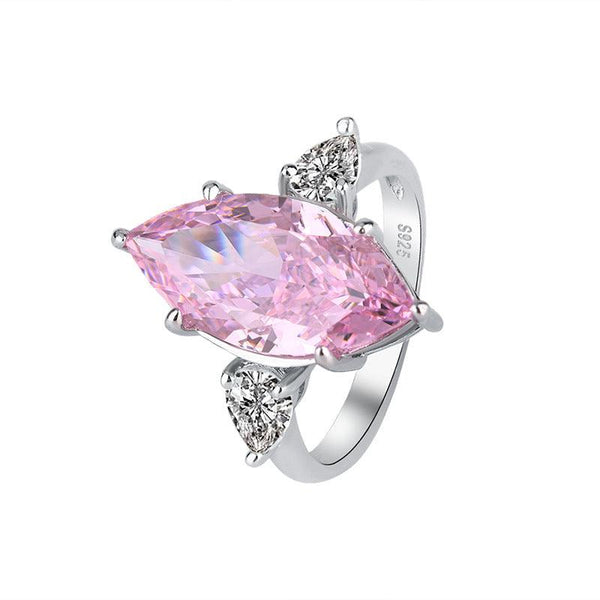 Lab Created Pink Diamond Promise  Ring For Women Lady Bridal Rydian Cut Marquise Shape Gem