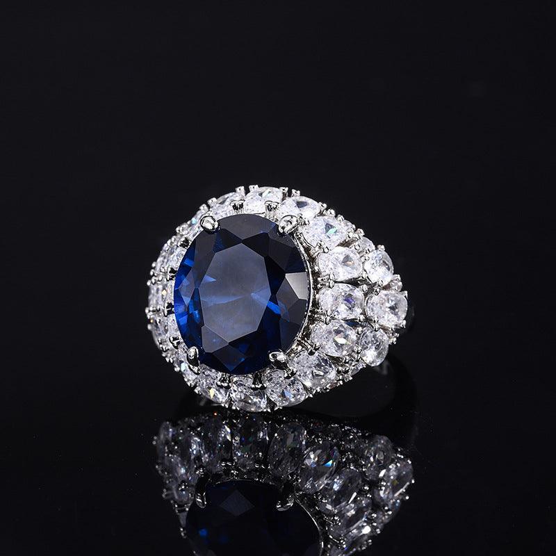 Solid 925 Sterling Silver Luxury Ring for Women with Simulated Ruby, Sapphire & Clear CZ Stone
