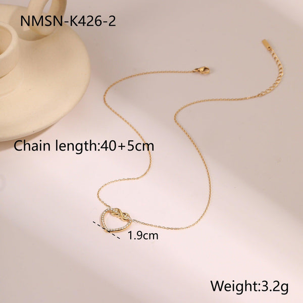 Hollow Out Cutout Heart Shape with Diamond Embellished Stainless Steel Necklace Design Clavicle Chain High Sense Necklace
