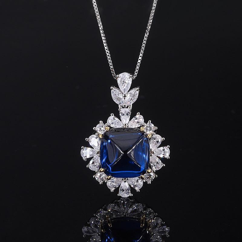 925 Sterling Silver Wedding Engagement Jewellery Set Created Blue Sapphire Pendant Ring Earrings