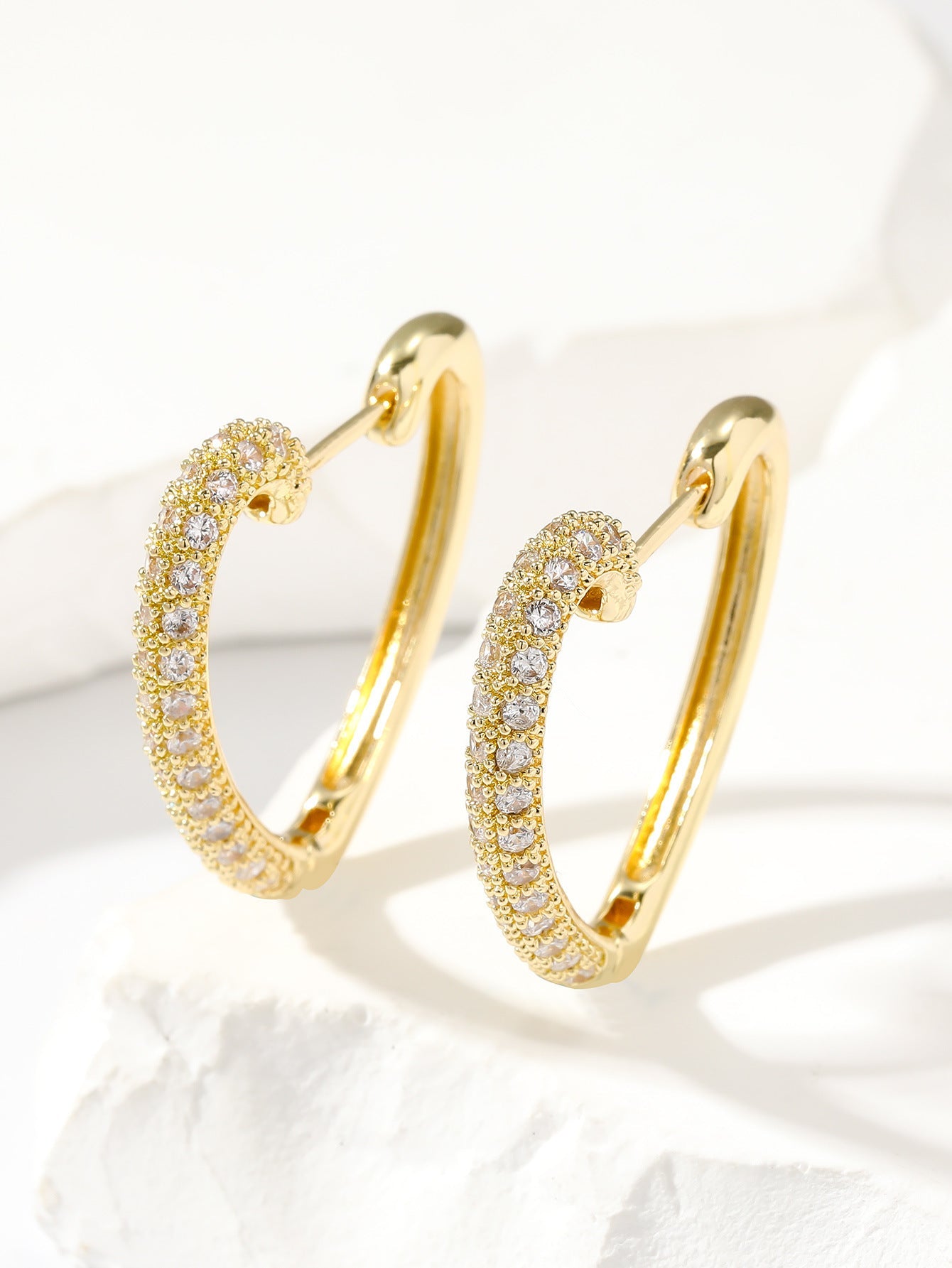 Golden Love Ear Clip Design Ear Studs Multicolor Zircon Elegant Graceful Earrings