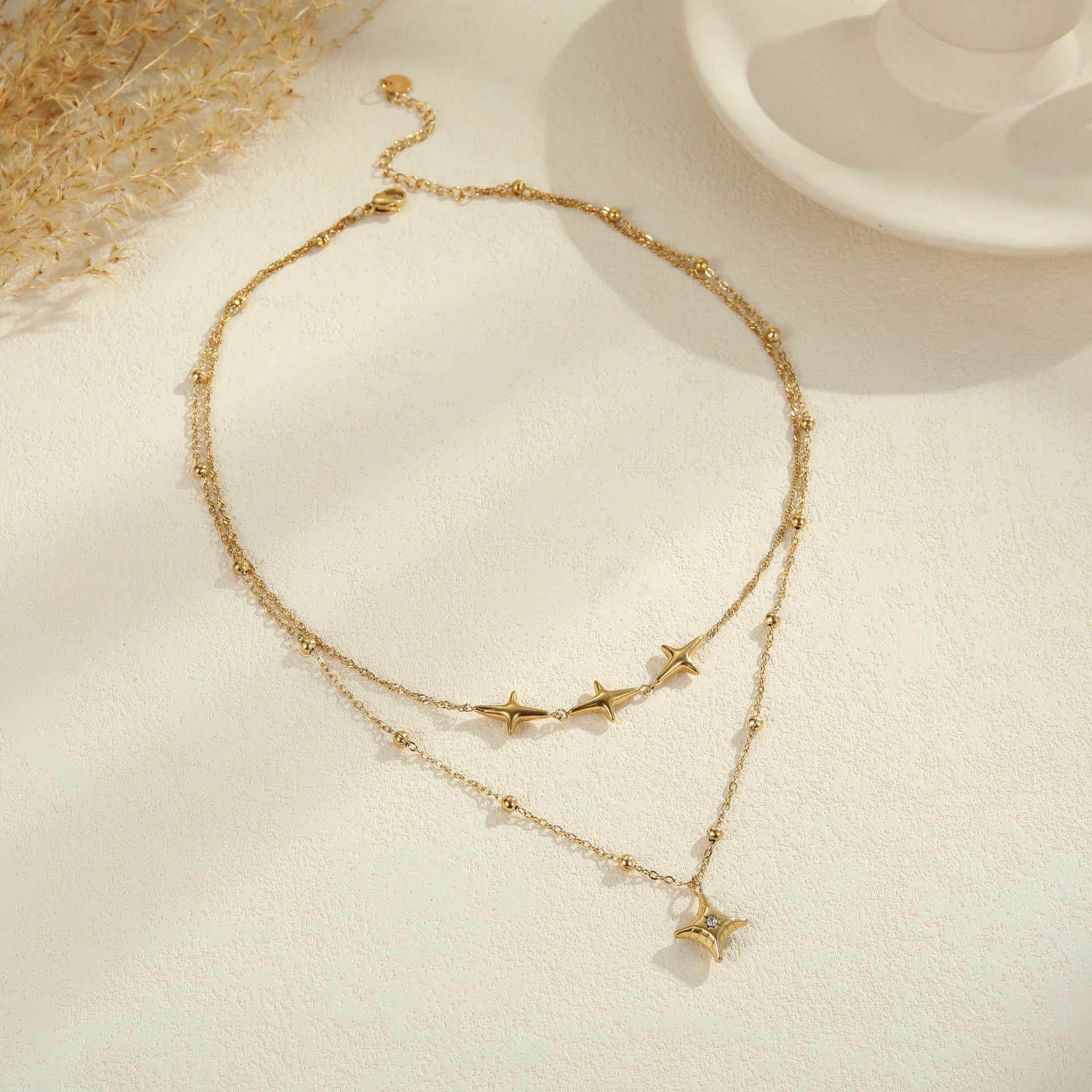 Double Layer Stainless Steel Necklace Entry Lux Clavicle Chain Plated 18K Real Gold Necklace