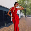 Sexy Slim Fit Slimming Halter Pendant Collar Backless Dress V-neck - Red / L
