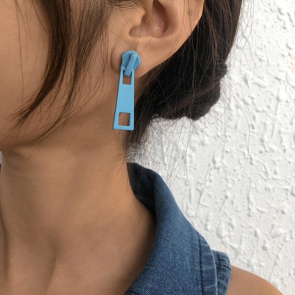 Creative Design Personality Zipper Lock Head Stud Earrings Ornament Simple Multicolor Earrings