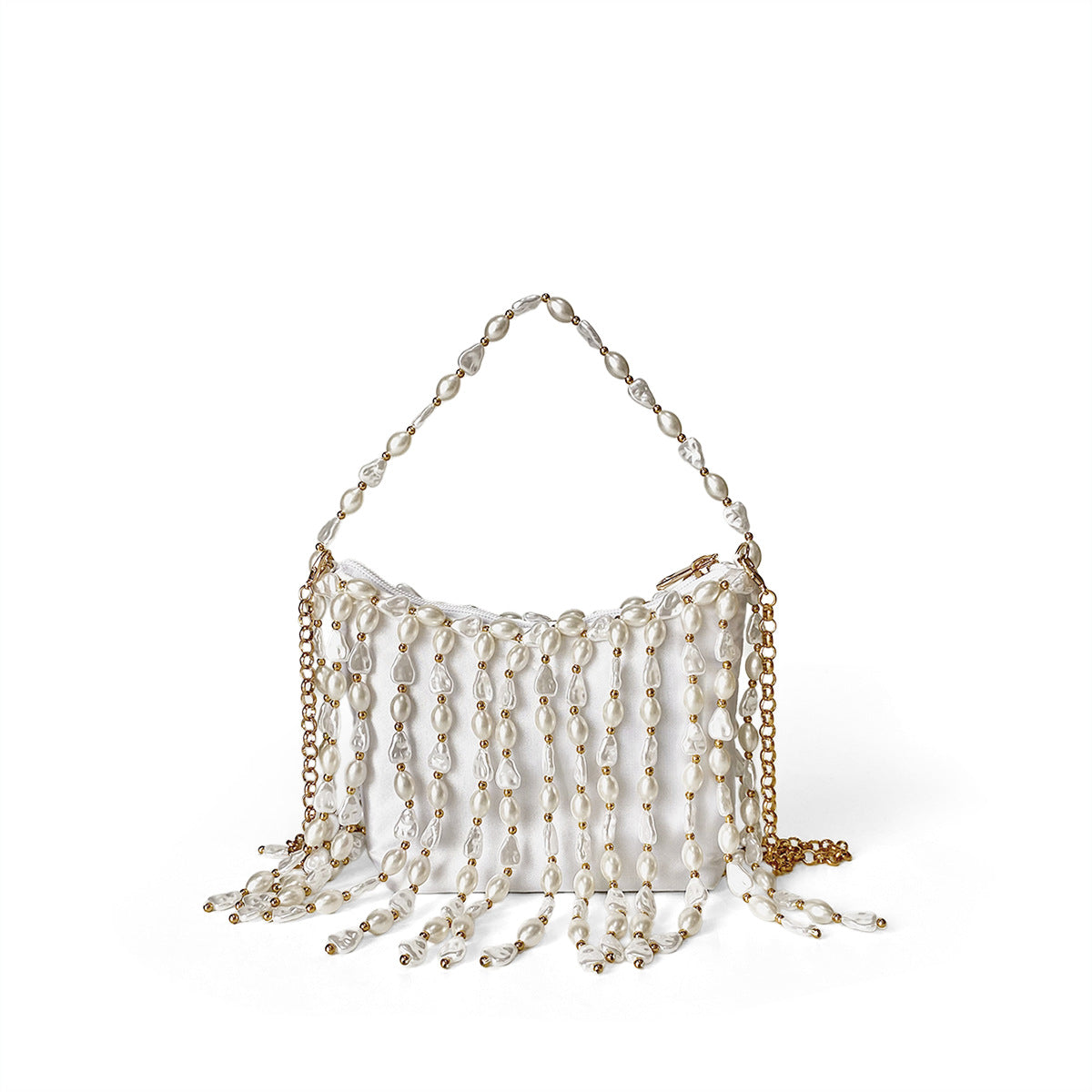 Chinese Bag Vintage Weave Beaded Irregular Asymmetric Pearl Bucket Silk Satin Dumpling Cocktail Underarm Crossbody Bag Wanita Store
