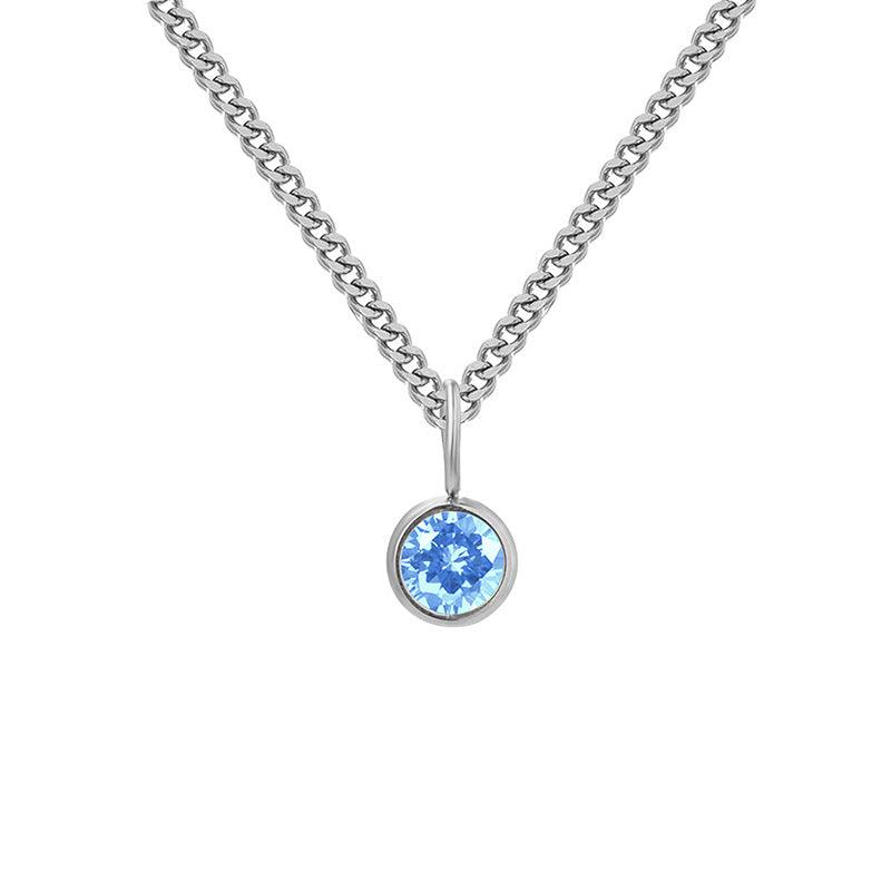 Stainless Steel Necklace With Diamond Birthstone Pendant