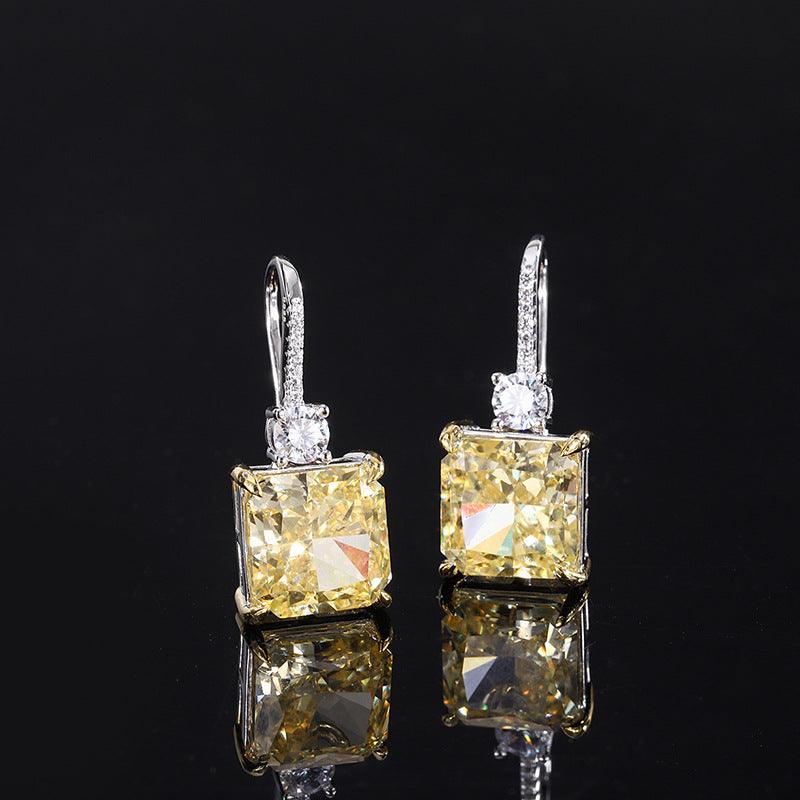 Created Diamond 925 Sterling Silver Jewelry Rydian Cut Cushion Dangle Earrings Pink Yellow Blue