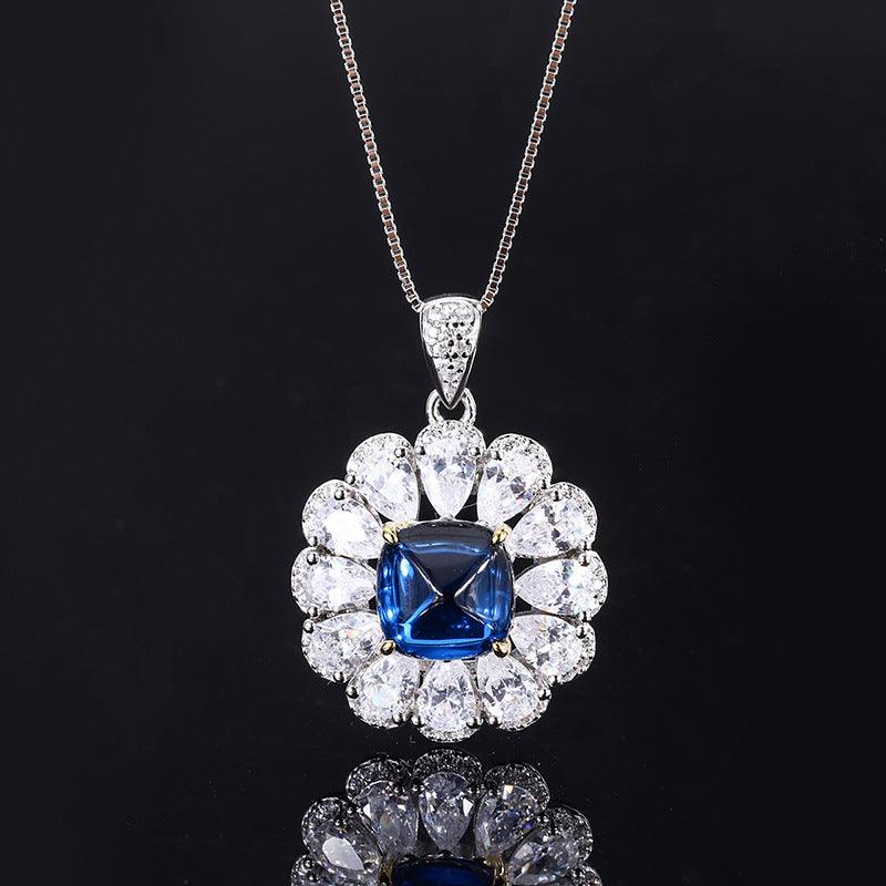 Wedding Engagement Jewelry Set 925 Silver Simulated Sapphire Zirconia Pendant Ring Stud Earrings