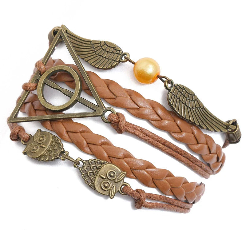 Fashion Harry Potter Deathly Hallows Leather Cord Bracelet