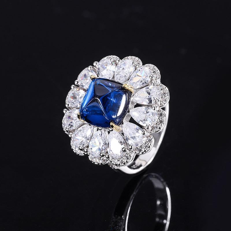 Wedding Engagement Jewelry Set 925 Silver Simulated Sapphire Zirconia Pendant Ring Stud Earrings