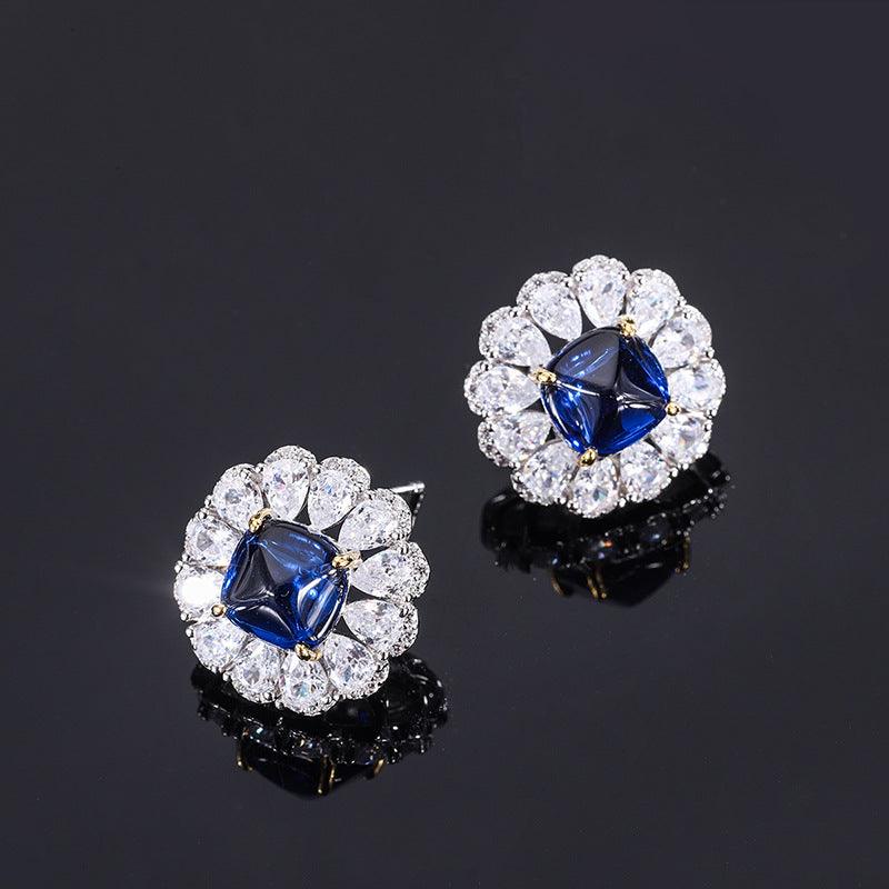 Wedding Engagement Jewelry Set 925 Silver Simulated Sapphire Zirconia Pendant Ring Stud Earrings