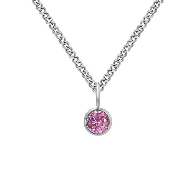 Stainless Steel Necklace With Diamond Birthstone Pendant