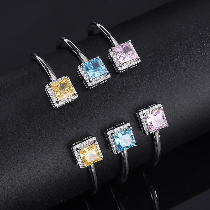 Simulated Gemstone Birthstone Jewelry Radiant Cut  Yellow Blue Pink Cubic Zirconia Bangle Bracelet