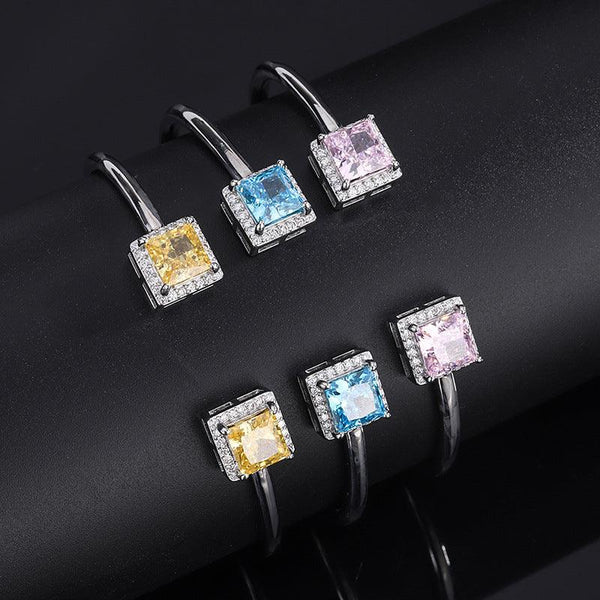 Simulated Gemstone Birthstone Jewelry Radiant Cut  Yellow Blue Pink Cubic Zirconia Bangle Bracelet