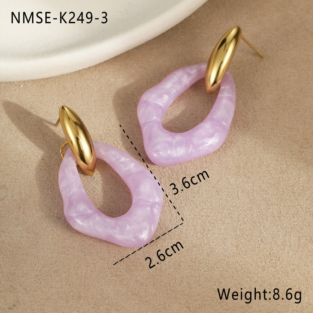 Macaron Color Resin Stainless Steel Gold Plated Earrings Cute Simple High Sense Ear Rings