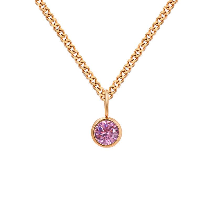 Stainless Steel Necklace With Diamond Birthstone Pendant