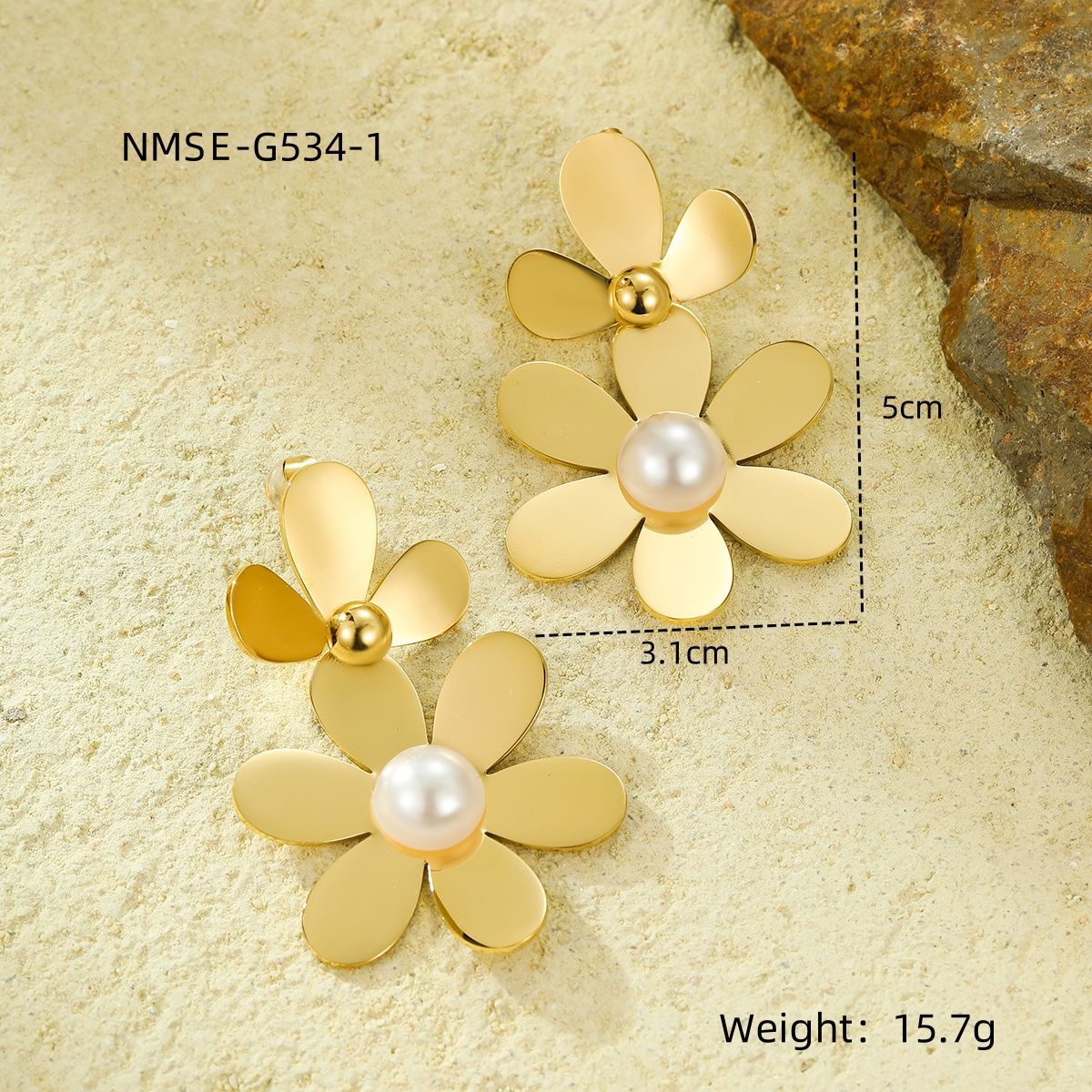 Retro Easy Matching Stainless Steel Color Matching Petal Fringe Pearl Exquisite Elegant Titanium Steel Ear Studs Earrings for Women