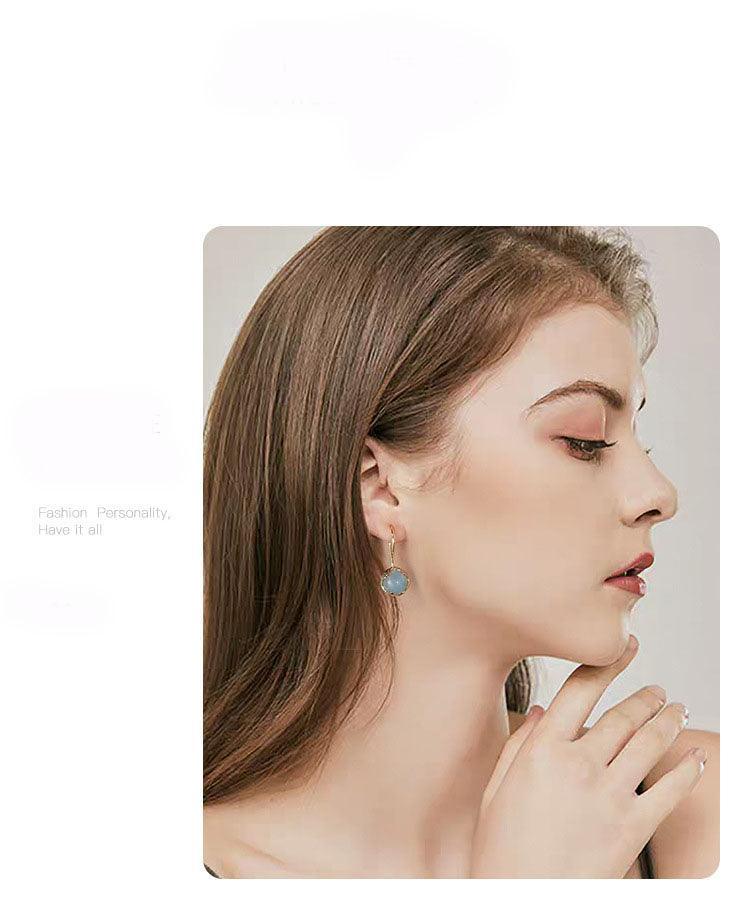 925 Sterling Silver 14K Gold Plated Natrural Aquamarine Jewellery Round Gemstone Dangle Earrings
