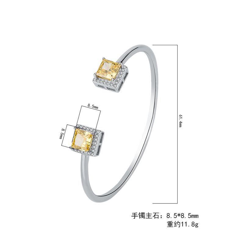 Simulated Gemstone Birthstone Jewelry Radiant Cut  Yellow Blue Pink Cubic Zirconia Bangle Bracelet