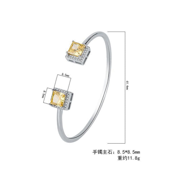 Simulated Gemstone Birthstone Jewelry Radiant Cut  Yellow Blue Pink Cubic Zirconia Bangle Bracelet