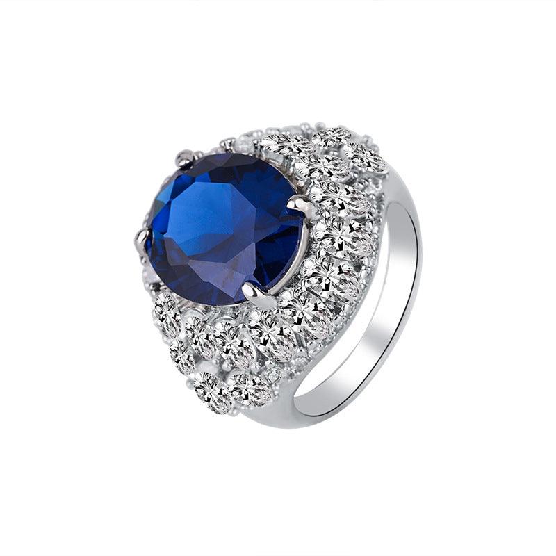 Solid 925 Sterling Silver Luxury Ring for Women with Simulated Ruby, Sapphire & Clear CZ Stone