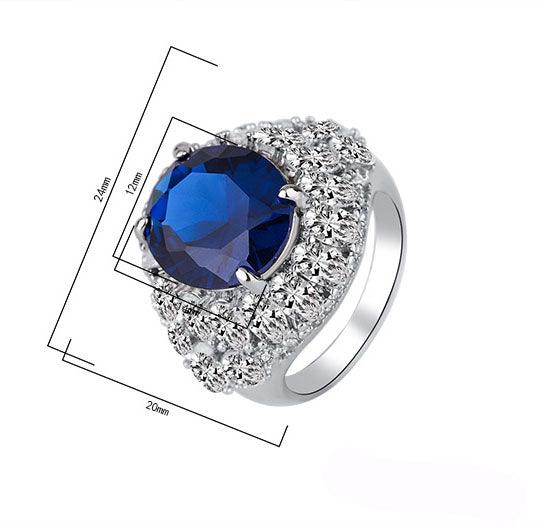 Solid 925 Sterling Silver Luxury Ring for Women with Simulated Ruby, Sapphire & Clear CZ Stone