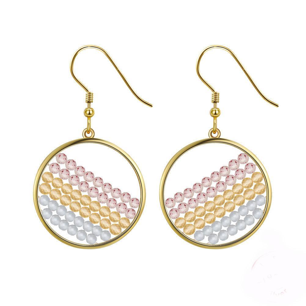 925 Sterling Silver With Natural Strawberry Quartz Citrine Crystal Moonstone Beads Hoop Earrings