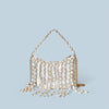 Chinese Bag Vintage Weave Beaded Irregular Asymmetric Pearl Bucket Silk Satin Dumpling Cocktail Underarm Crossbody Bag