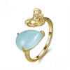 925 Sterling Silver 14K Gold Plated Ring With Waterdrop Natrural Aquamarine Gemstone