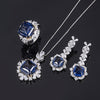 925 Sterling Silver Wedding Engagement Jewellery Set Created Blue Sapphire Pendant Ring Earrings