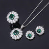 Created Emerald Jewelry Set, Fashion Wedding Bridal Silver Simulated Gemstone Pendant Necklace Ring Stud Earrings Set for Women Girl