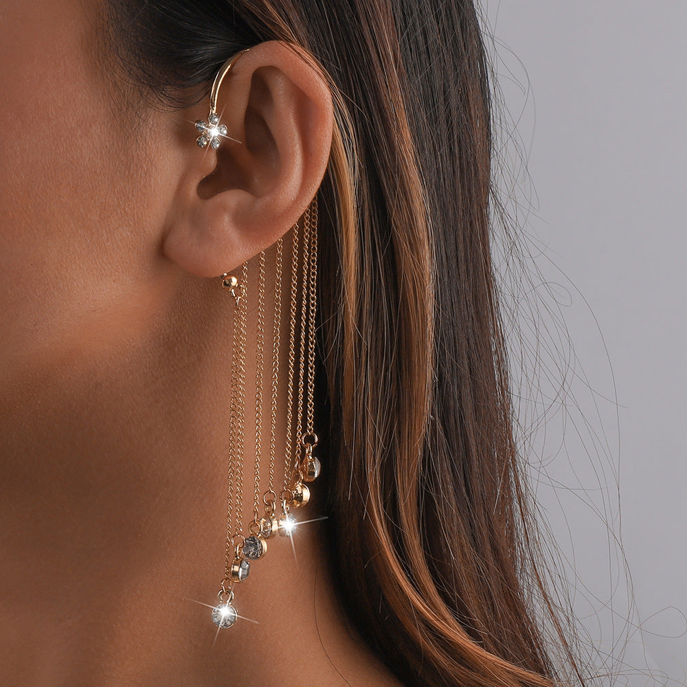 Creative Tassel Earrings Refined Rhinestone Alloy Ear Hanging Personality Ear Trim for Women