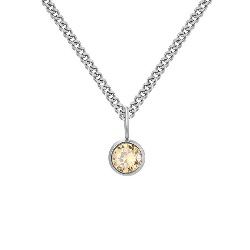 Stainless Steel Necklace With Diamond Birthstone Pendant