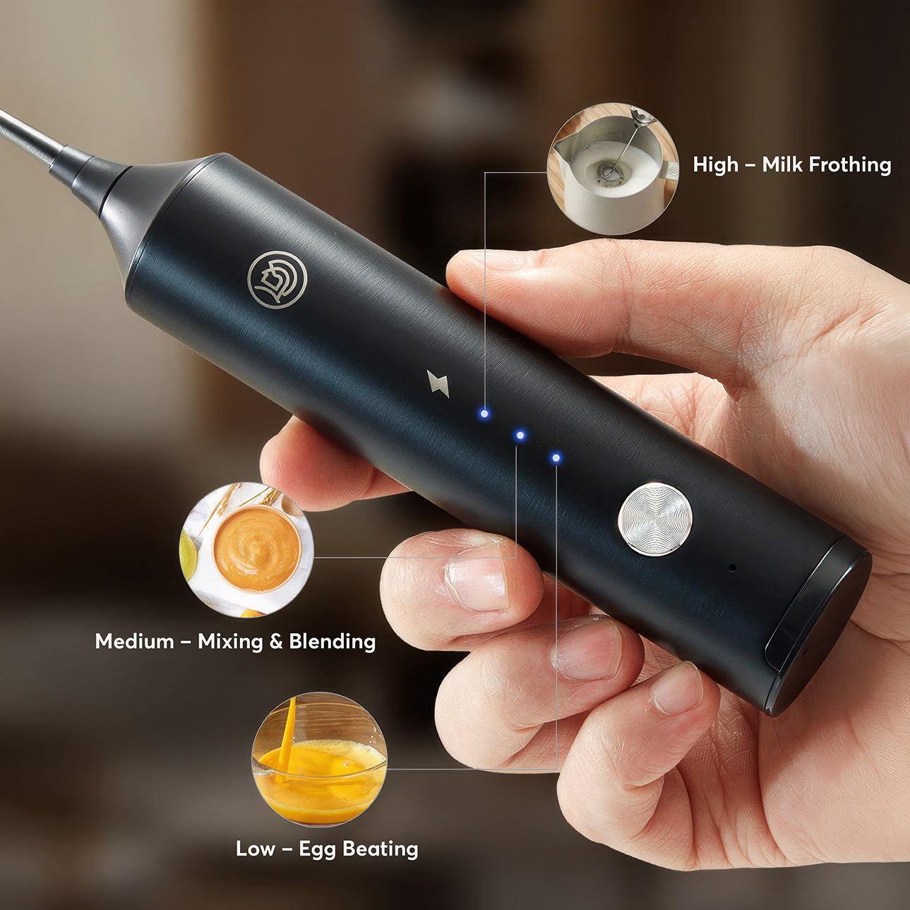 Rechargeable Milk Frother with Stepless Speed Control