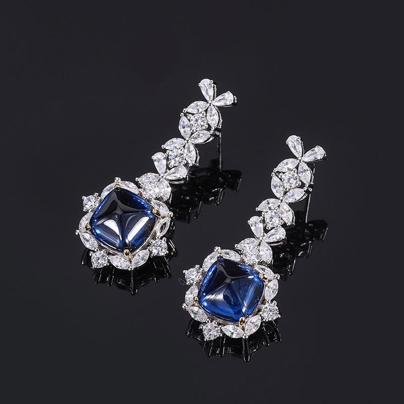 925 Sterling Silver Wedding Engagement Jewellery Set Created Blue Sapphire Pendant Ring Earrings