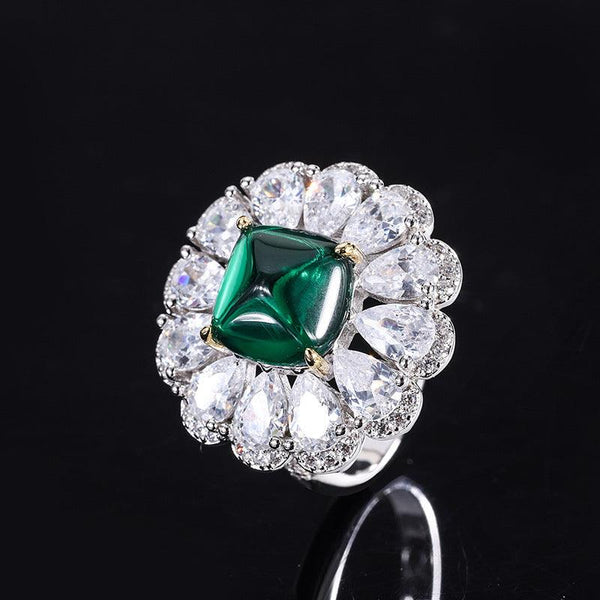 Created Emerald Jewelry Set, Fashion Wedding Bridal Silver Simulated Gemstone Pendant Necklace Ring Stud Earrings Set for Women Girl