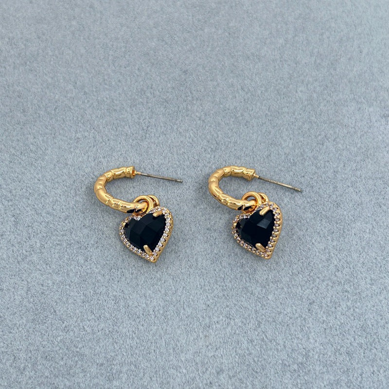 Summer Sweet Loving Heart Micro Inlaid Zircon All Match Earrings Chain Clavicle Chain Women