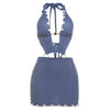 Spring New Knitted Sexy Beaded Slim Fit Hollow Dress - Cloudy Blue / L