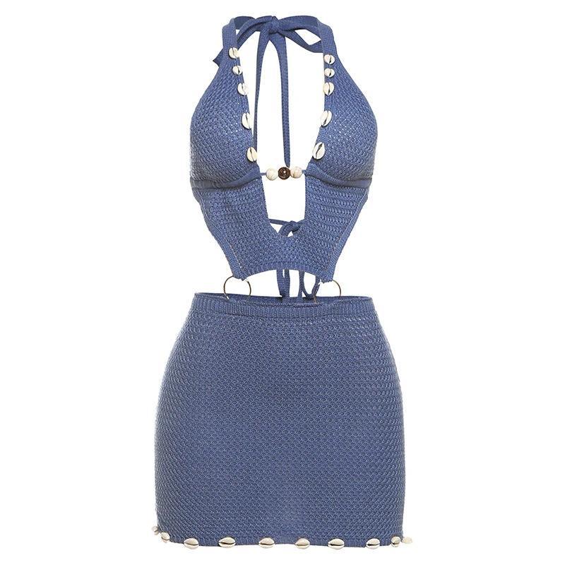 Spring New Knitted Sexy Beaded Slim Fit Hollow Dress