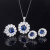 Wedding Engagement Jewelry Set 925 Silver Simulated Sapphire Zirconia Pendant Ring Stud Earrings