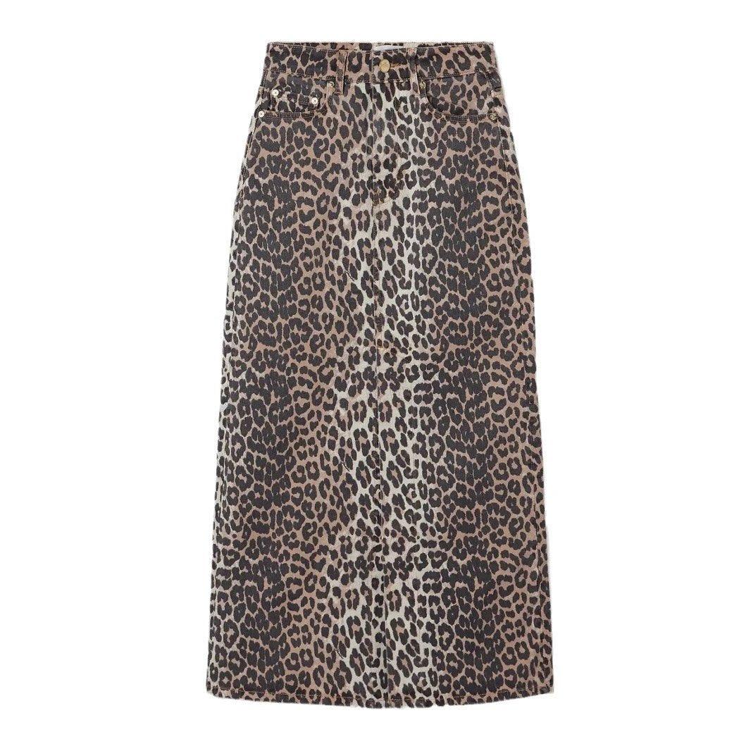 Leopard Print Straight Ankle-length Skirt