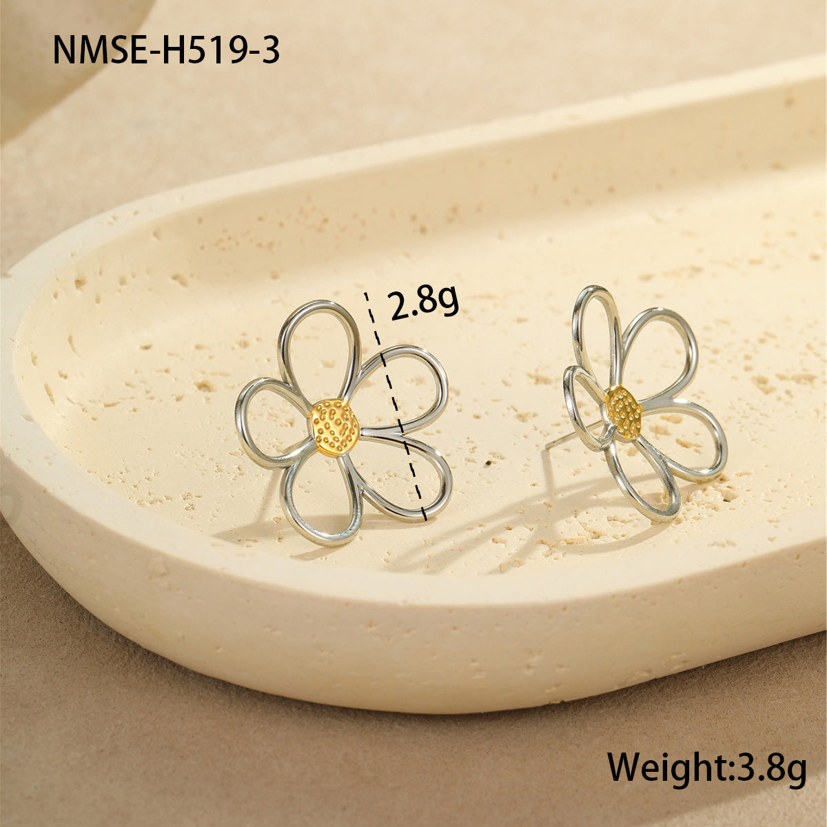 Gold Silver Color Matching Hollow Out Cutout out Floral Titanium Steel Ring Stainless Steel Earrings Mild Luxury Retro Earrings Hand Jewelry