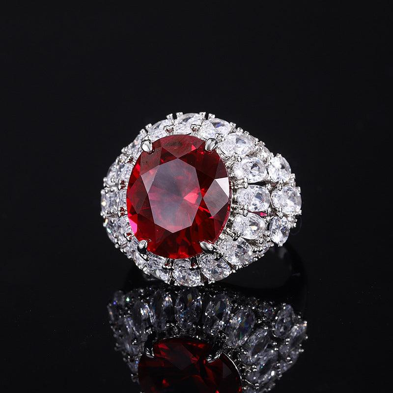 Solid 925 Sterling Silver Luxury Ring for Women with Simulated Ruby, Sapphire & Clear CZ Stone