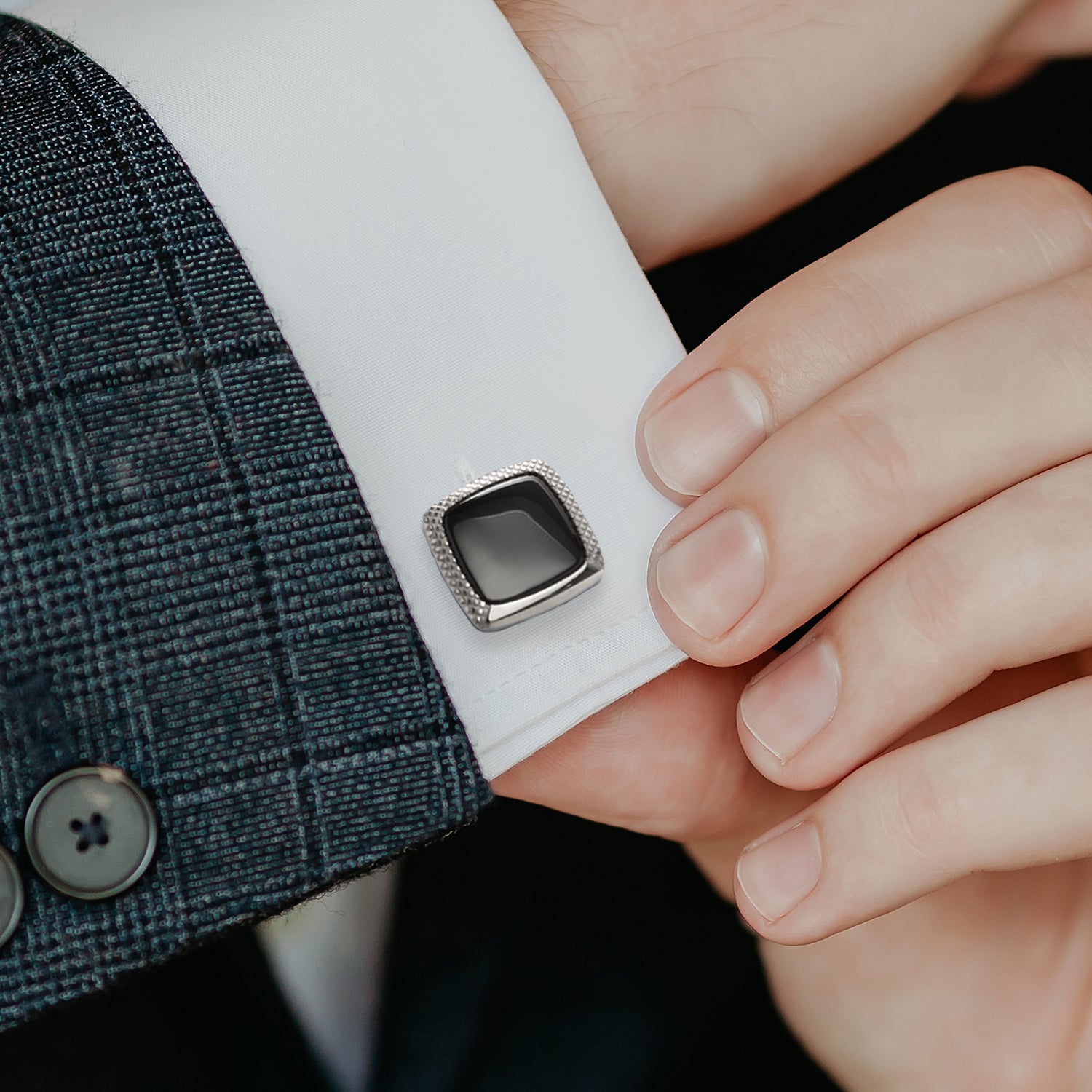 Onyx Cushion Stainless Steel Cufflinks