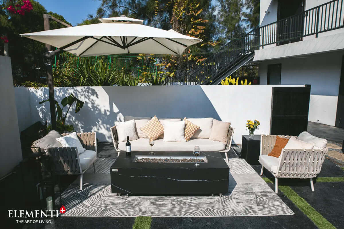Black Varna Marble Porcelain Fire Table — Elementi Plus