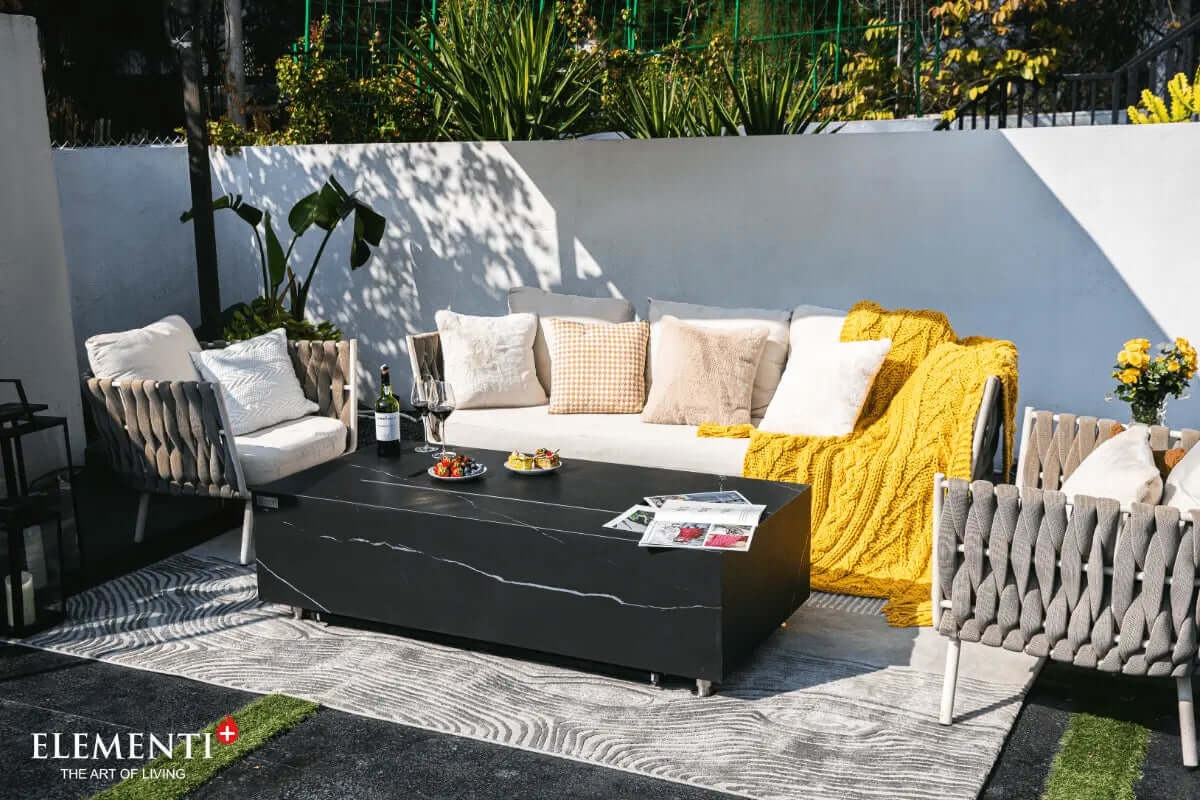 Black Varna Marble Porcelain Fire Table — Elementi Plus