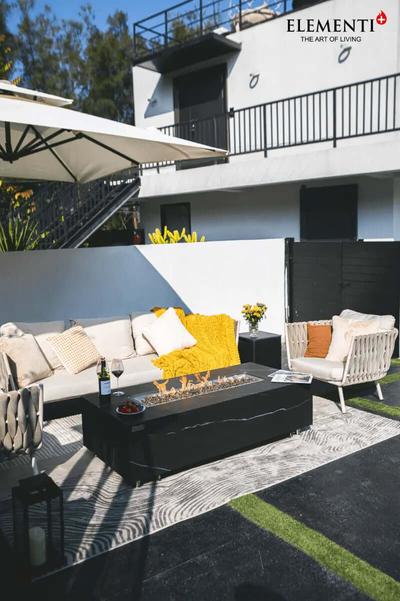 Black Varna Marble Porcelain Fire Table — Elementi Plus