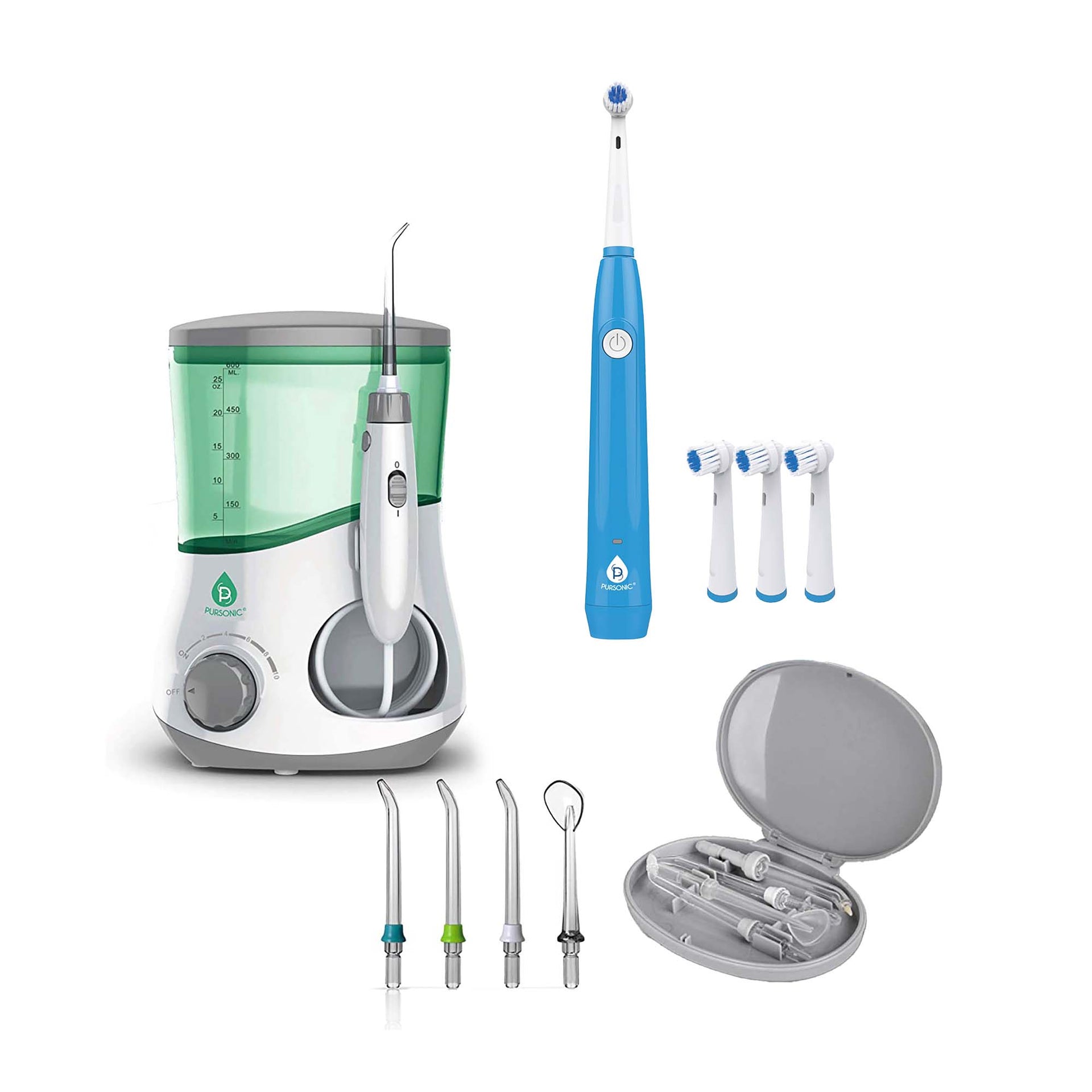 Pursonic Smile Pro Bundle: Professional Oral Irrigator + USB Rechargeable Rotary Toothbrush
