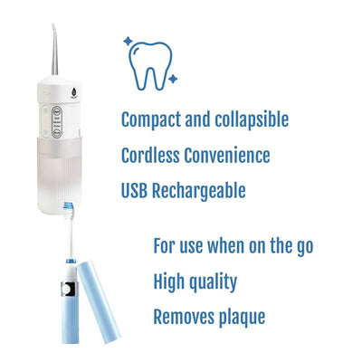 Compact Travel Oral Care Bundle: Portable USB Rechargeable Collapsible Water Flosser and Pursonic Portable Sonic Toothbrush