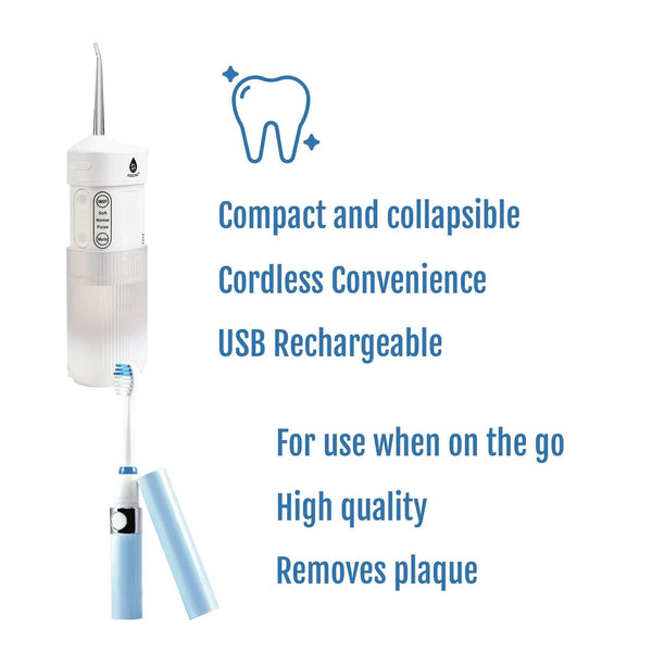 Compact Travel Oral Care Bundle: Portable USB Rechargeable Collapsible Water Flosser and Pursonic Portable Sonic Toothbrush - Gifts for You 'n Me